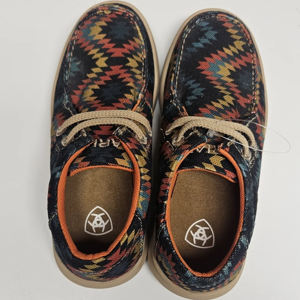 Ariat Youth Hilo Blue Aztec Shoe, Size 12 Western Slide On